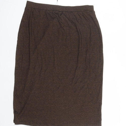 Marks and Spencer Womens Brown Cotton A-Line Skirt Size 16 - Elasticated Waist