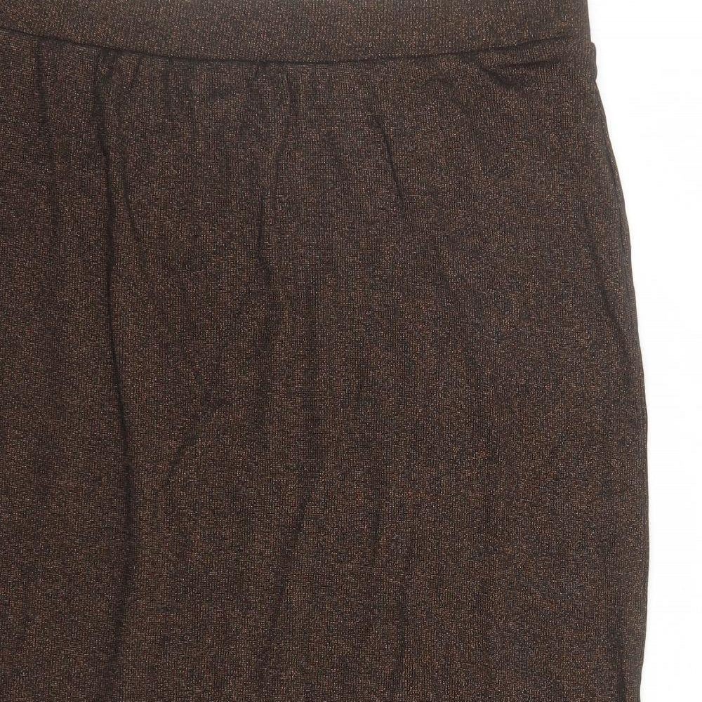 Marks and Spencer Womens Brown Cotton A-Line Skirt Size 16 - Elasticated Waist