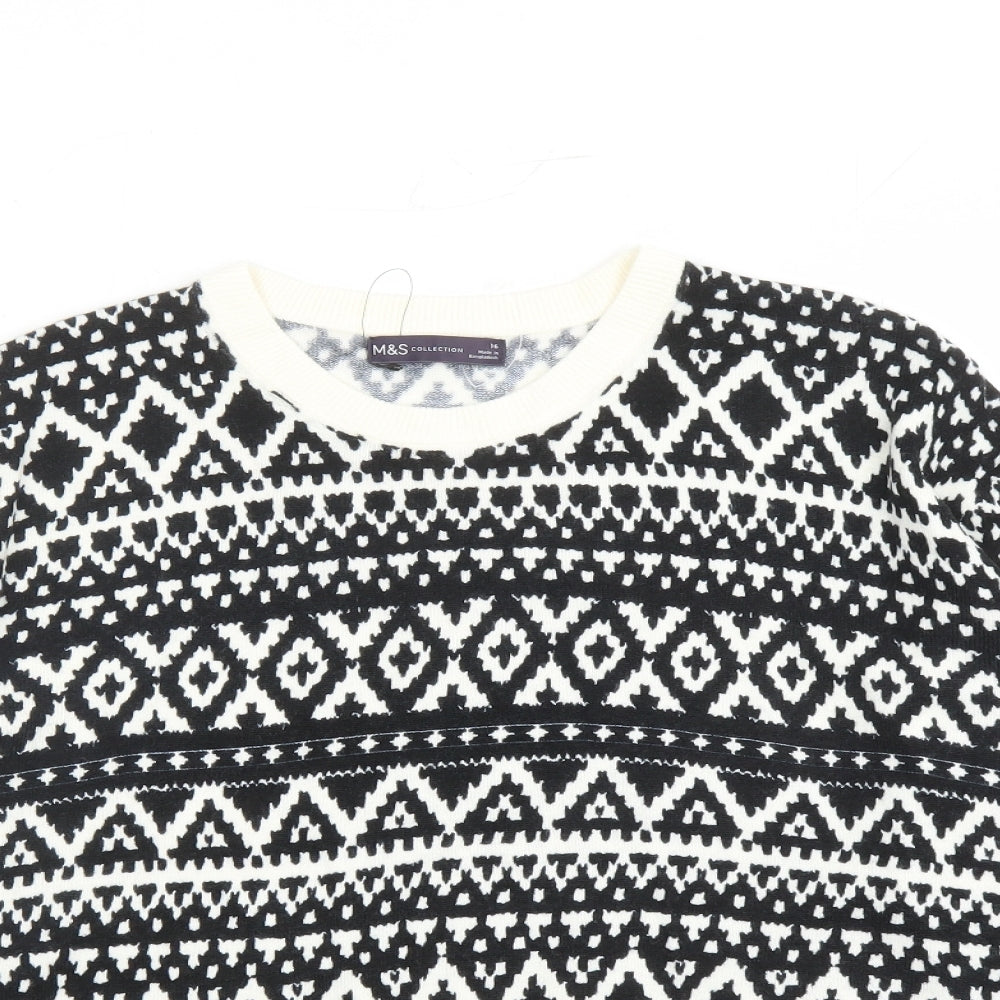 Marks and Spencer Womens Black Round Neck Geometric Acrylic Pullover Jumper Size 16