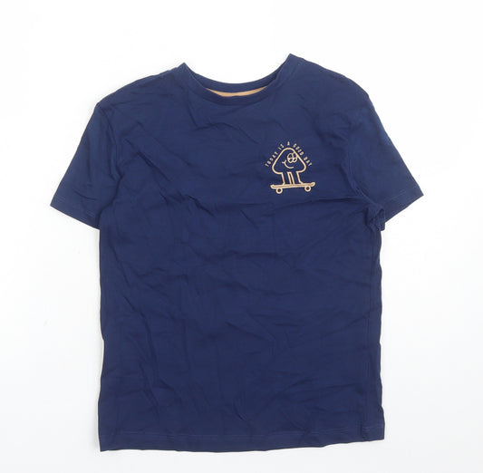 Marks and Spencer Boys Blue Cotton Basic T-Shirt Size 8-9 Years Crew Neck Pullover - Today Is A Good Day