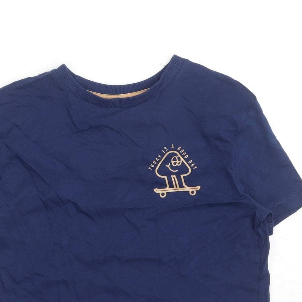 Marks and Spencer Boys Blue Cotton Basic T-Shirt Size 8-9 Years Crew Neck Pullover - Today Is A Good Day