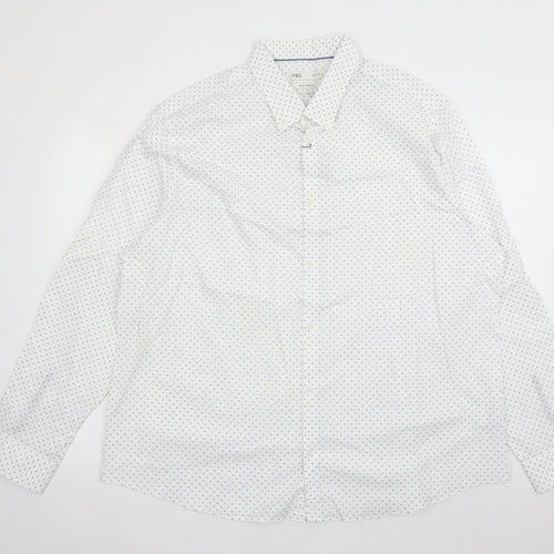 Marks and Spencer Mens White Geometric Cotton Dress Shirt Size 3XL Collared Button - With Stretch