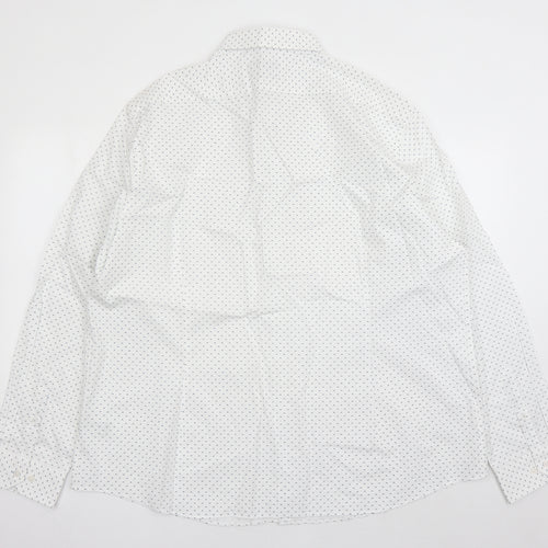 Marks and Spencer Mens White Geometric Cotton Dress Shirt Size 3XL Collared Button - With Stretch