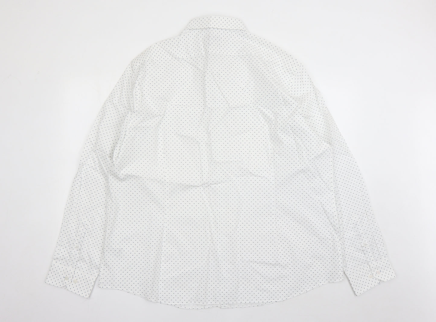Marks and Spencer Mens White Geometric Cotton Dress Shirt Size 3XL Collared Button - With Stretch