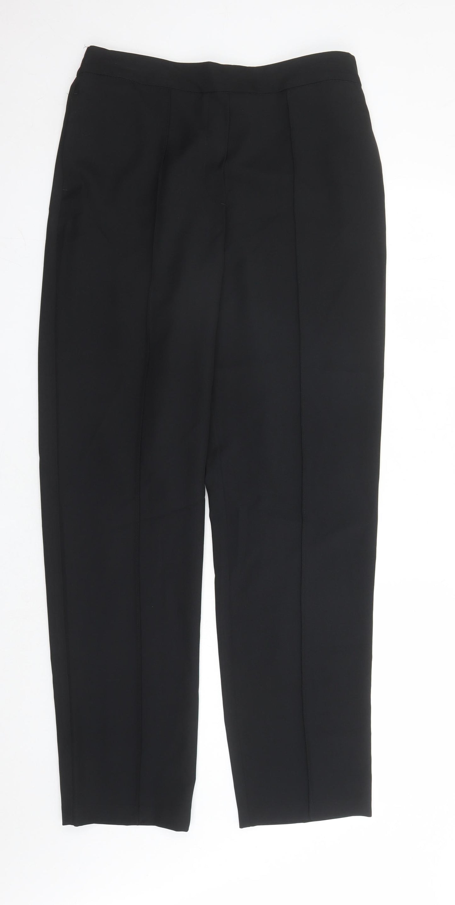 Marks and Spencer Womens Black Polyester Trousers Size 14 L32 in Regular - Elasticated Waist Long Leg