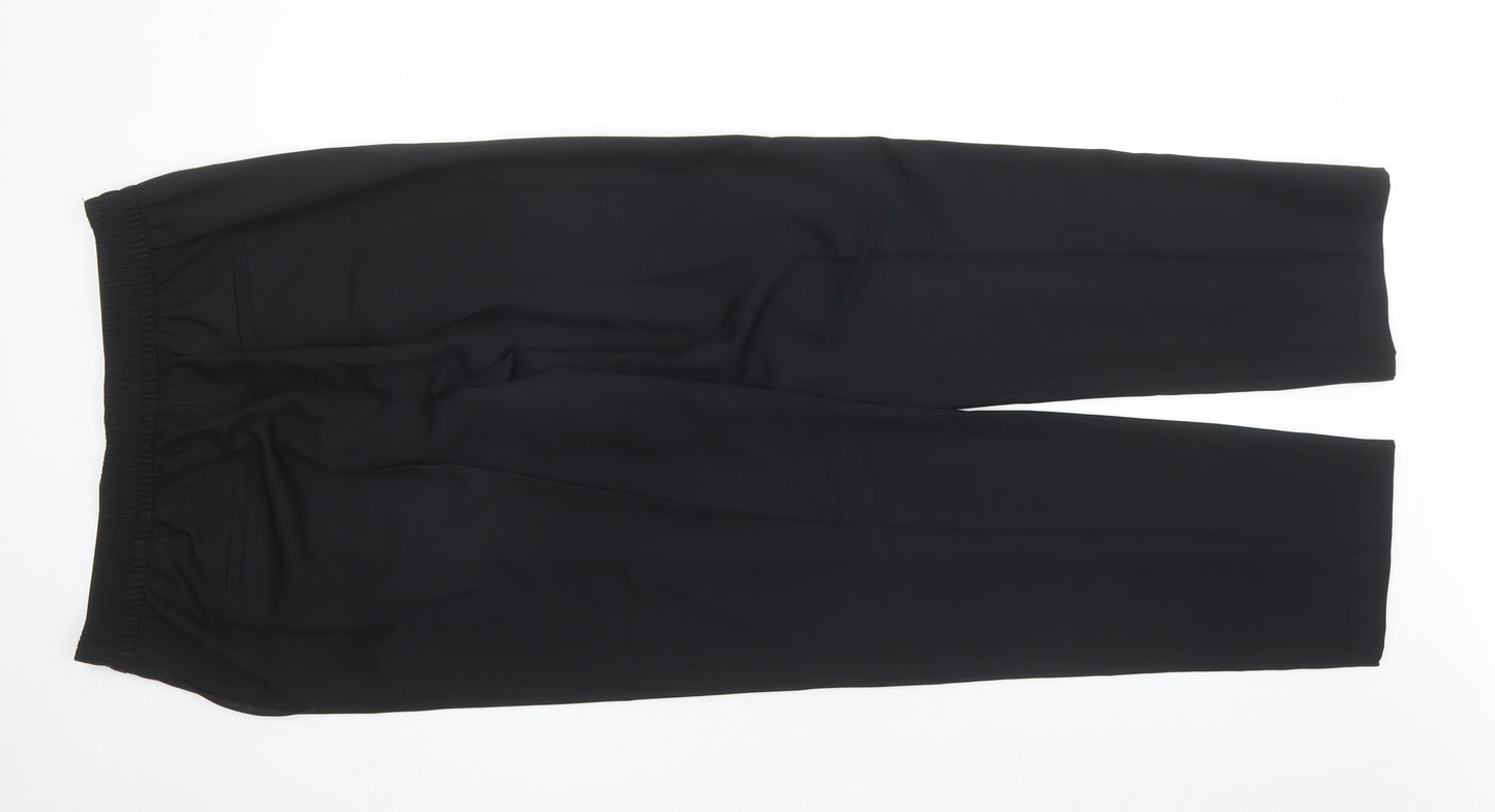 Marks and Spencer Womens Black Polyester Trousers Size 14 L32 in Regular - Elasticated Waist Long Leg