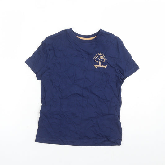 Marks and Spencer Boys Blue Cotton Basic T-Shirt Size 7-8 Years Crew Neck Pullover - Today Is A Good Day