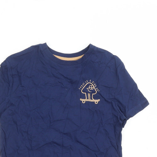 Marks and Spencer Boys Blue Cotton Basic T-Shirt Size 7-8 Years Crew Neck Pullover - Today Is A Good Day