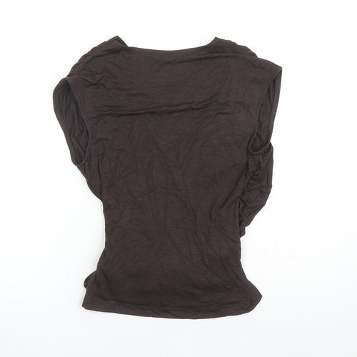 Marks and Spencer Womens Brown Modal Basic T-Shirt Size 8 V-Neck