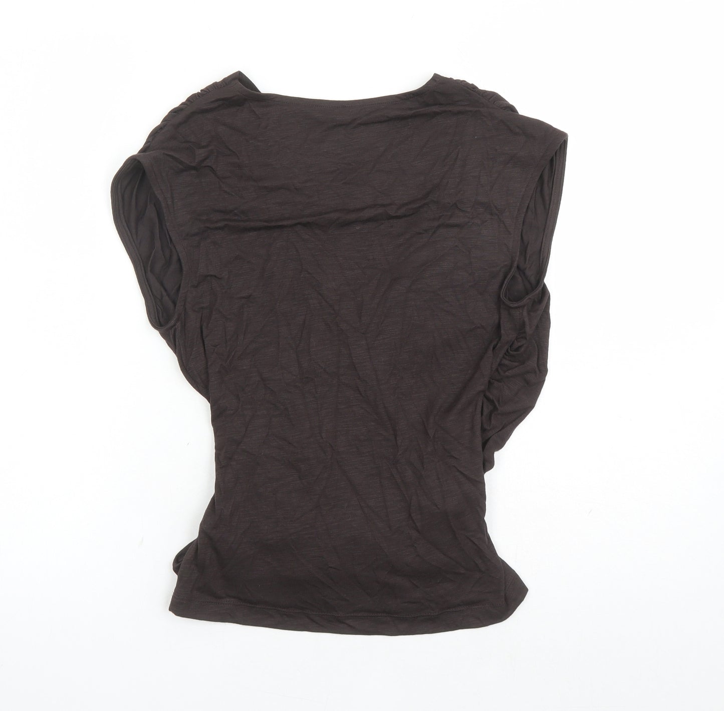 Marks and Spencer Womens Brown Modal Basic T-Shirt Size 8 V-Neck