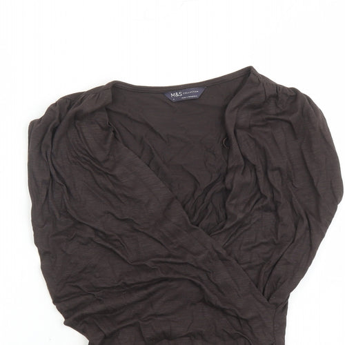 Marks and Spencer Womens Brown Modal Basic T-Shirt Size 8 V-Neck