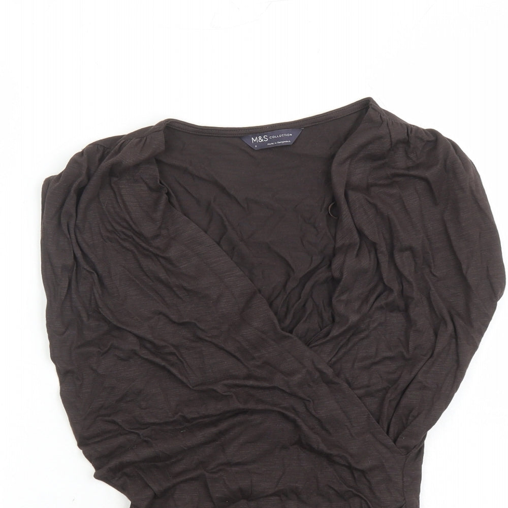 Marks and Spencer Womens Brown Modal Basic T-Shirt Size 8 V-Neck