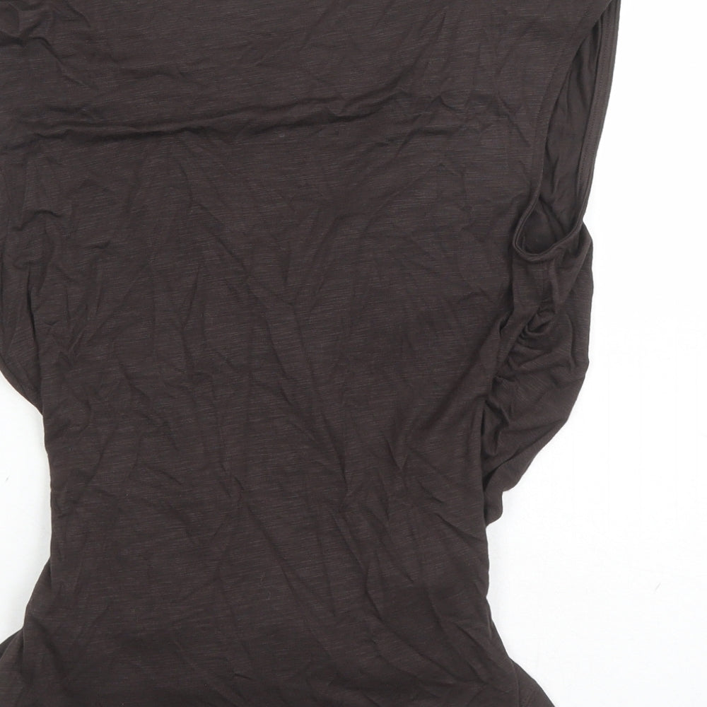 Marks and Spencer Womens Brown Modal Basic T-Shirt Size 8 V-Neck