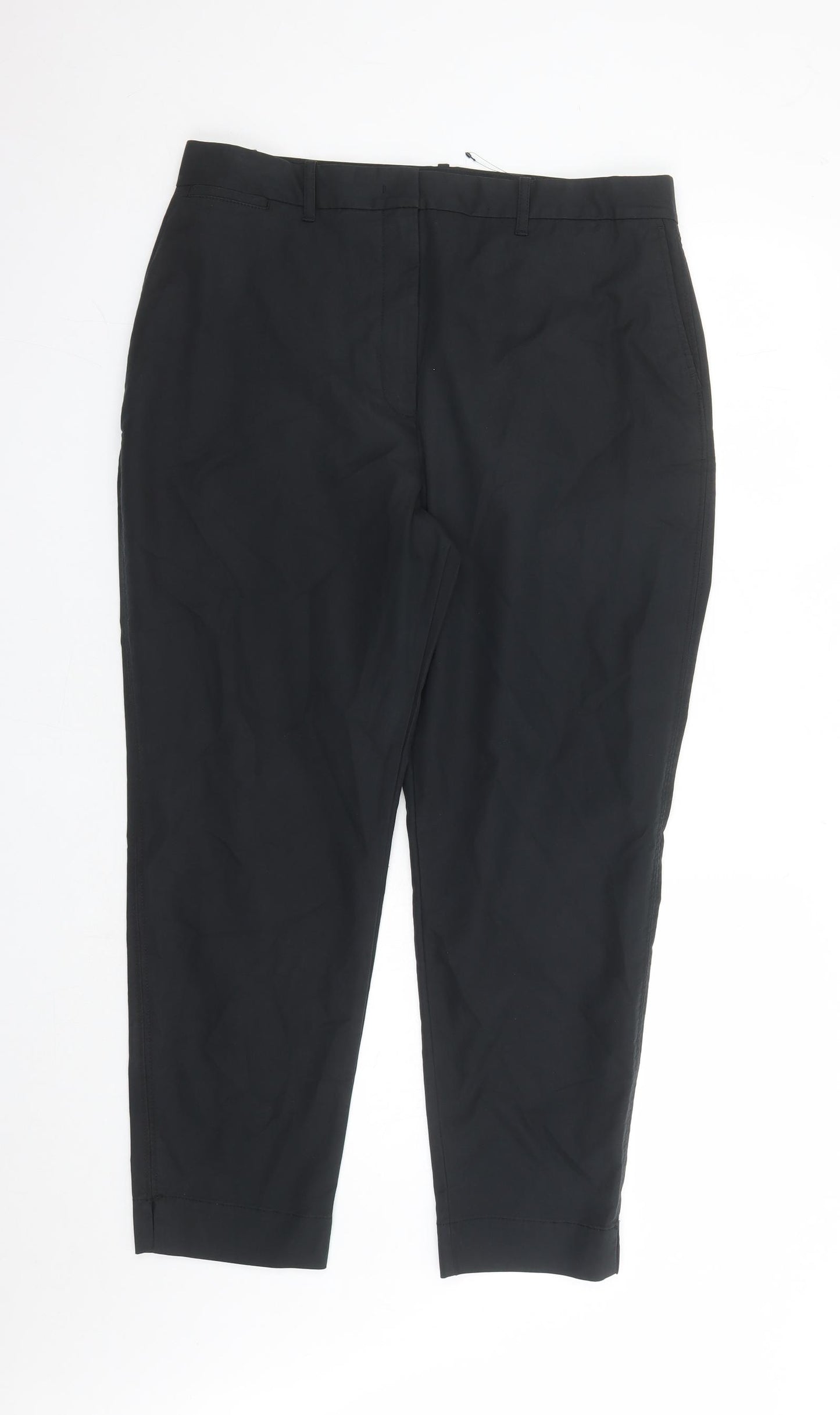 Marks and Spencer Womens Black Cotton Trousers Size 16 L27 in Regular Zip