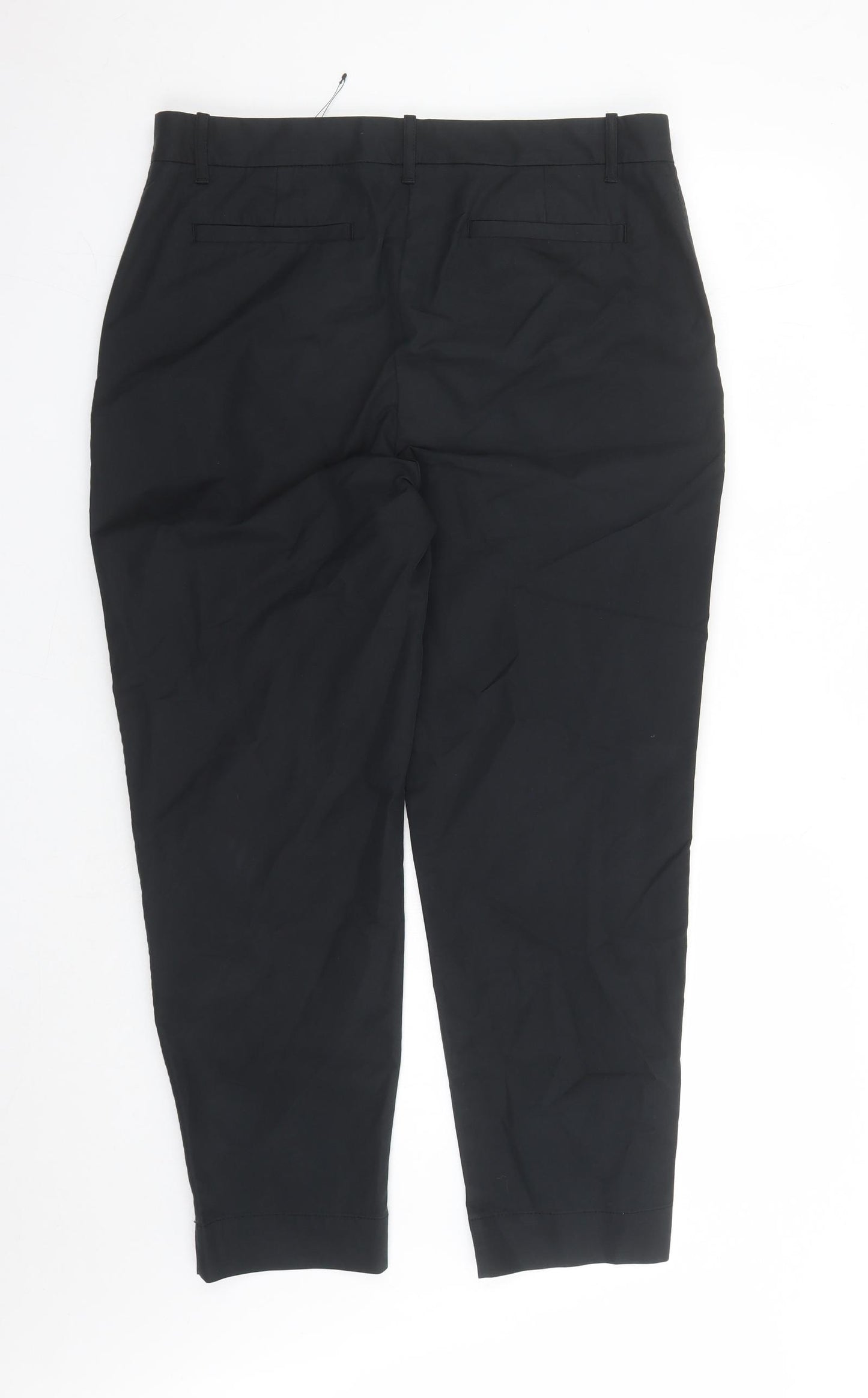 Marks and Spencer Womens Black Cotton Trousers Size 16 L27 in Regular Zip