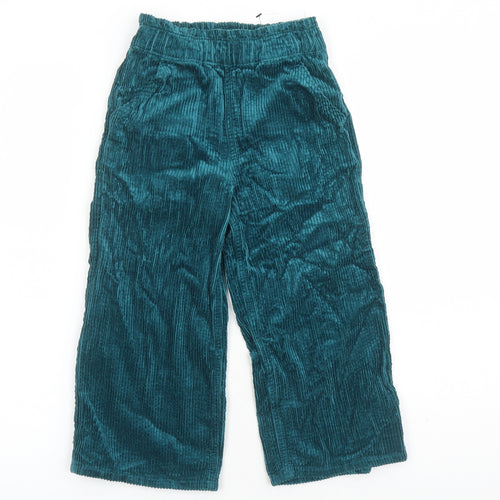 Marks and Spencer Girls Green Cotton Dress Pants Trousers Size 4-5 Years Regular - Elasticated Waist Inside Leg 16 Inches