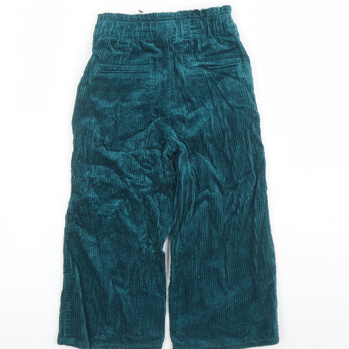 Marks and Spencer Girls Green Cotton Dress Pants Trousers Size 4-5 Years Regular - Elasticated Waist Inside Leg 16 Inches