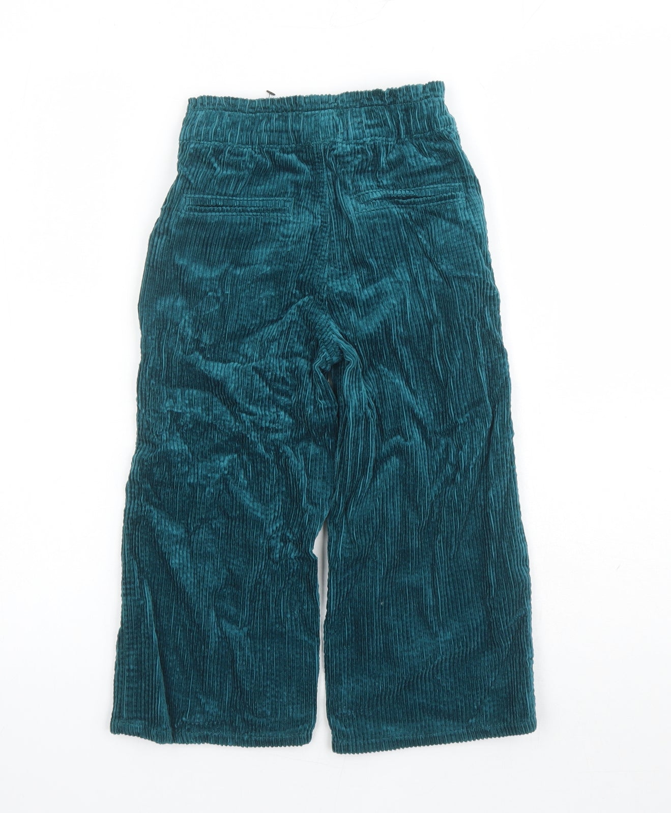 Marks and Spencer Girls Green Cotton Dress Pants Trousers Size 4-5 Years Regular - Elasticated Waist Inside Leg 16 Inches