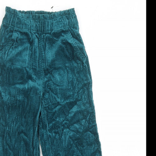 Marks and Spencer Girls Green Cotton Dress Pants Trousers Size 4-5 Years Regular - Elasticated Waist Inside Leg 16 Inches
