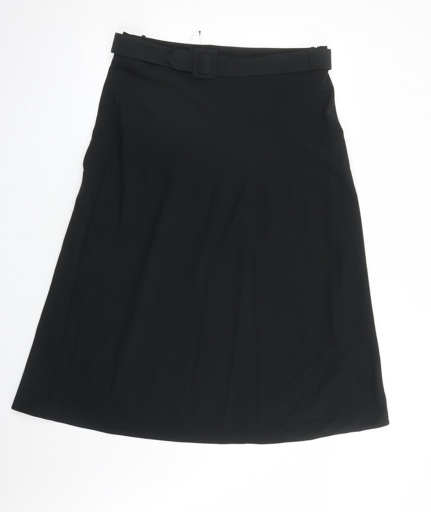 Marks and Spencer Womens Black Polyester A-Line Skirt Size 14 Zip - Belted