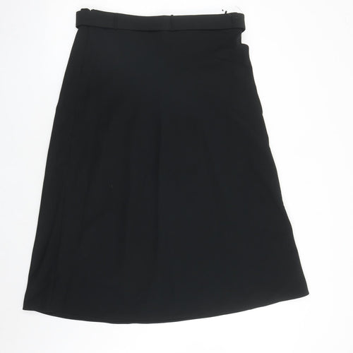 Marks and Spencer Womens Black Polyester A-Line Skirt Size 14 Zip - Belted