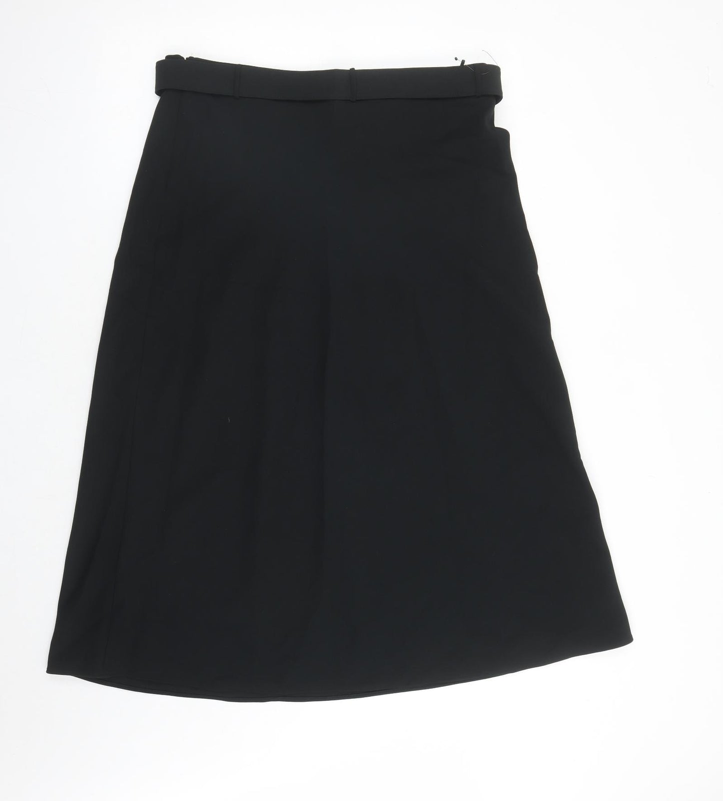 Marks and Spencer Womens Black Polyester A-Line Skirt Size 14 Zip - Belted