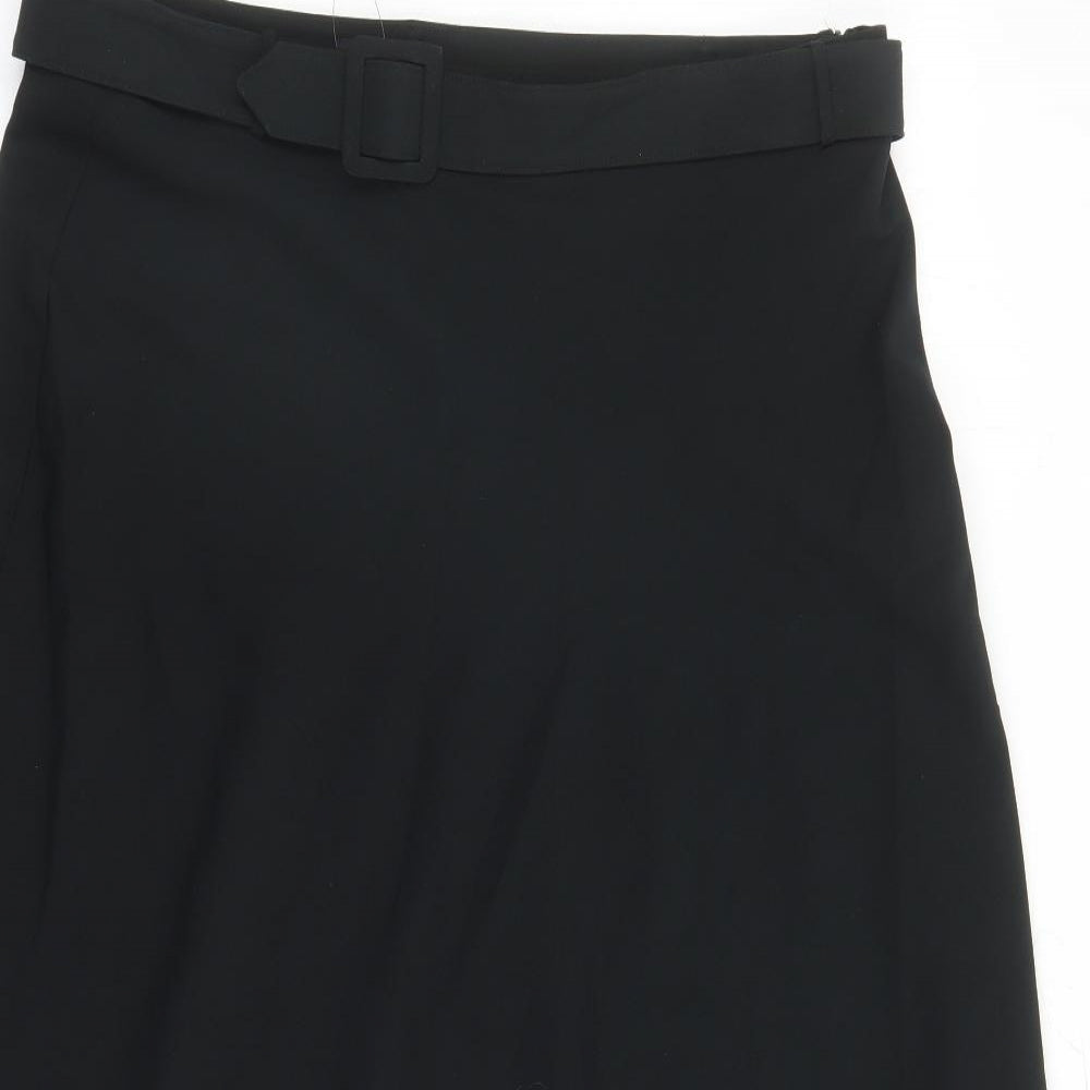 Marks and Spencer Womens Black Polyester A-Line Skirt Size 14 Zip - Belted