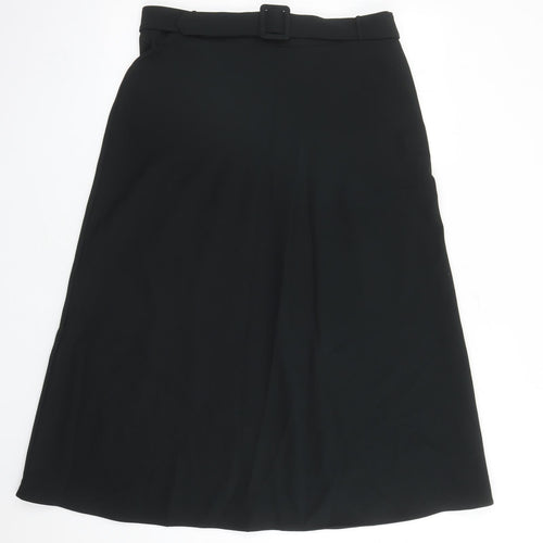 Marks and Spencer Womens Black Polyester A-Line Skirt Size 14 Zip - Belted