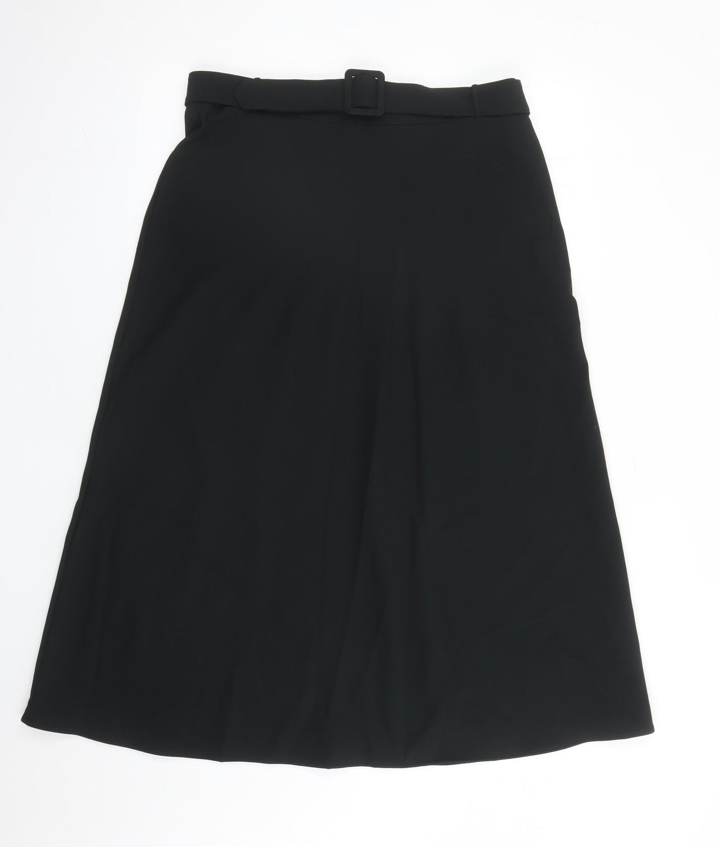 Marks and Spencer Womens Black Polyester A-Line Skirt Size 14 Zip - Belted