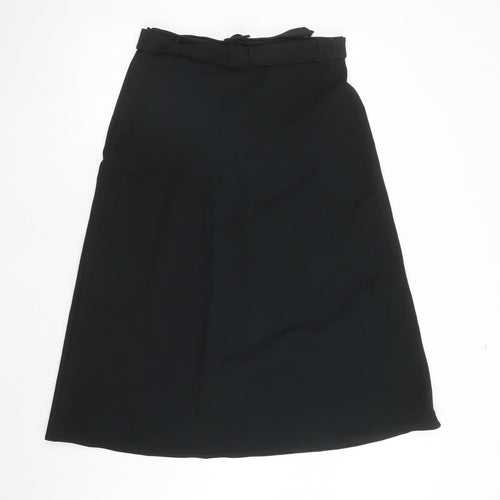 Marks and Spencer Womens Black Polyester A-Line Skirt Size 14 Zip - Belted