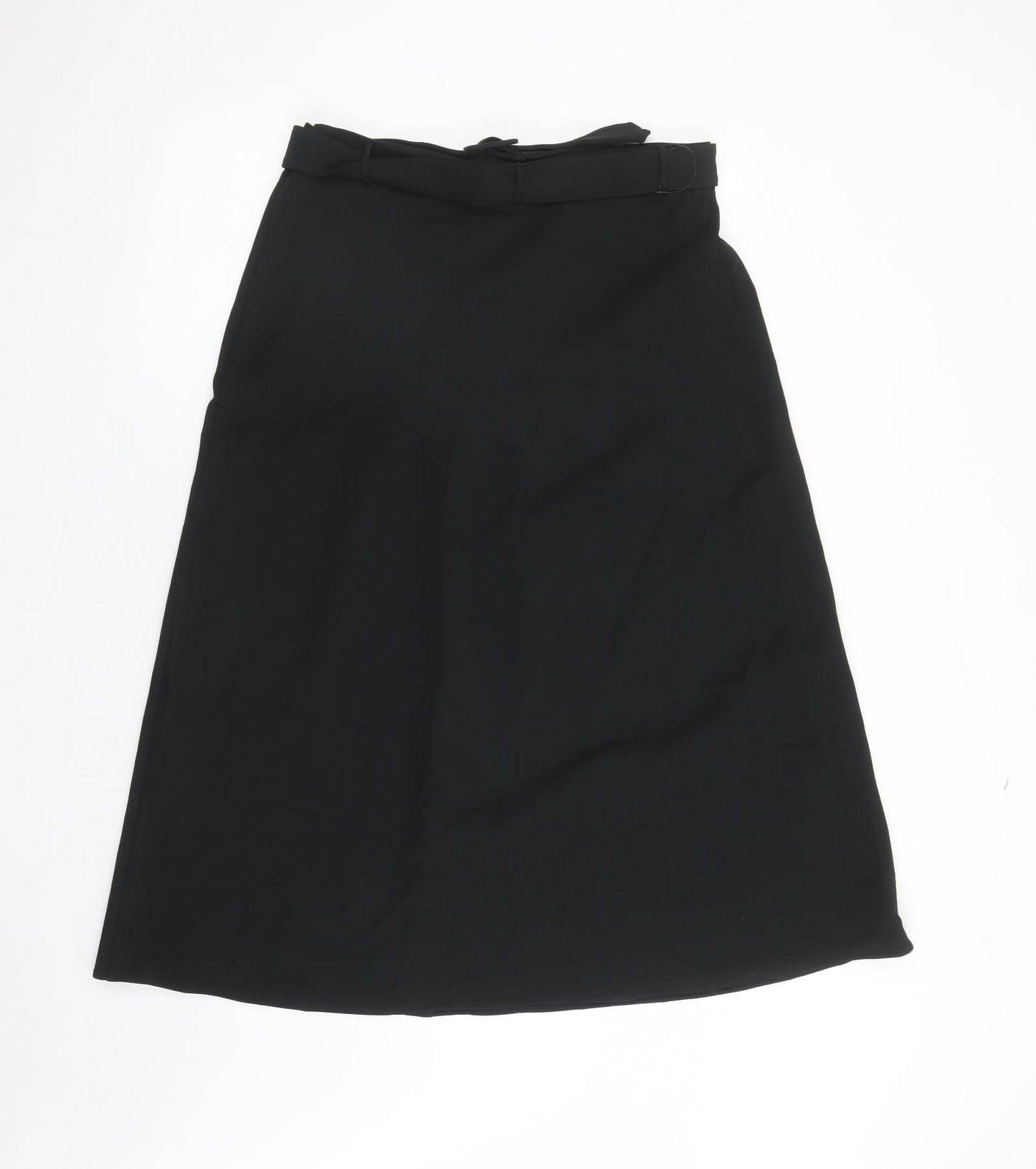 Marks and Spencer Womens Black Polyester A-Line Skirt Size 14 Zip - Belted