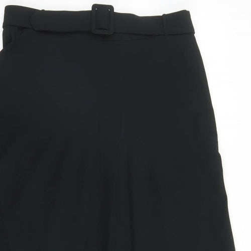 Marks and Spencer Womens Black Polyester A-Line Skirt Size 14 Zip - Belted