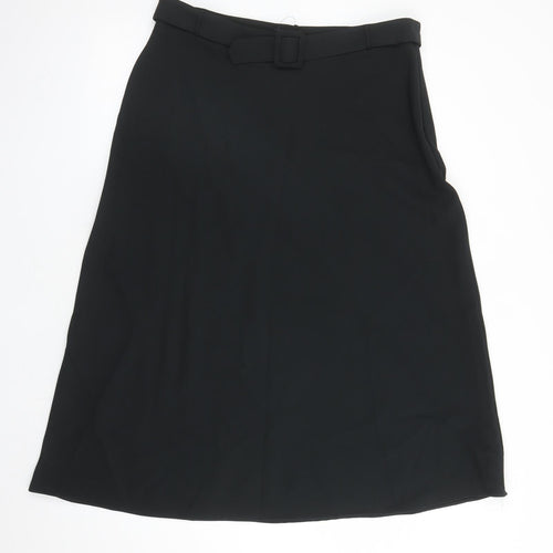 Marks and Spencer Womens Black Polyester A-Line Skirt Size 16 Zip - Belted