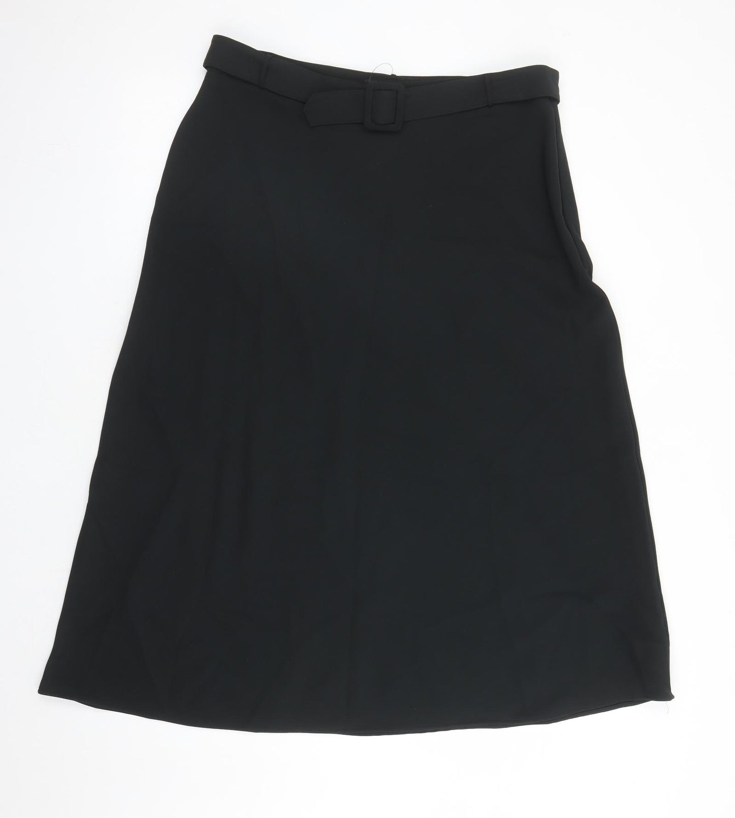 Marks and Spencer Womens Black Polyester A-Line Skirt Size 16 Zip - Belted