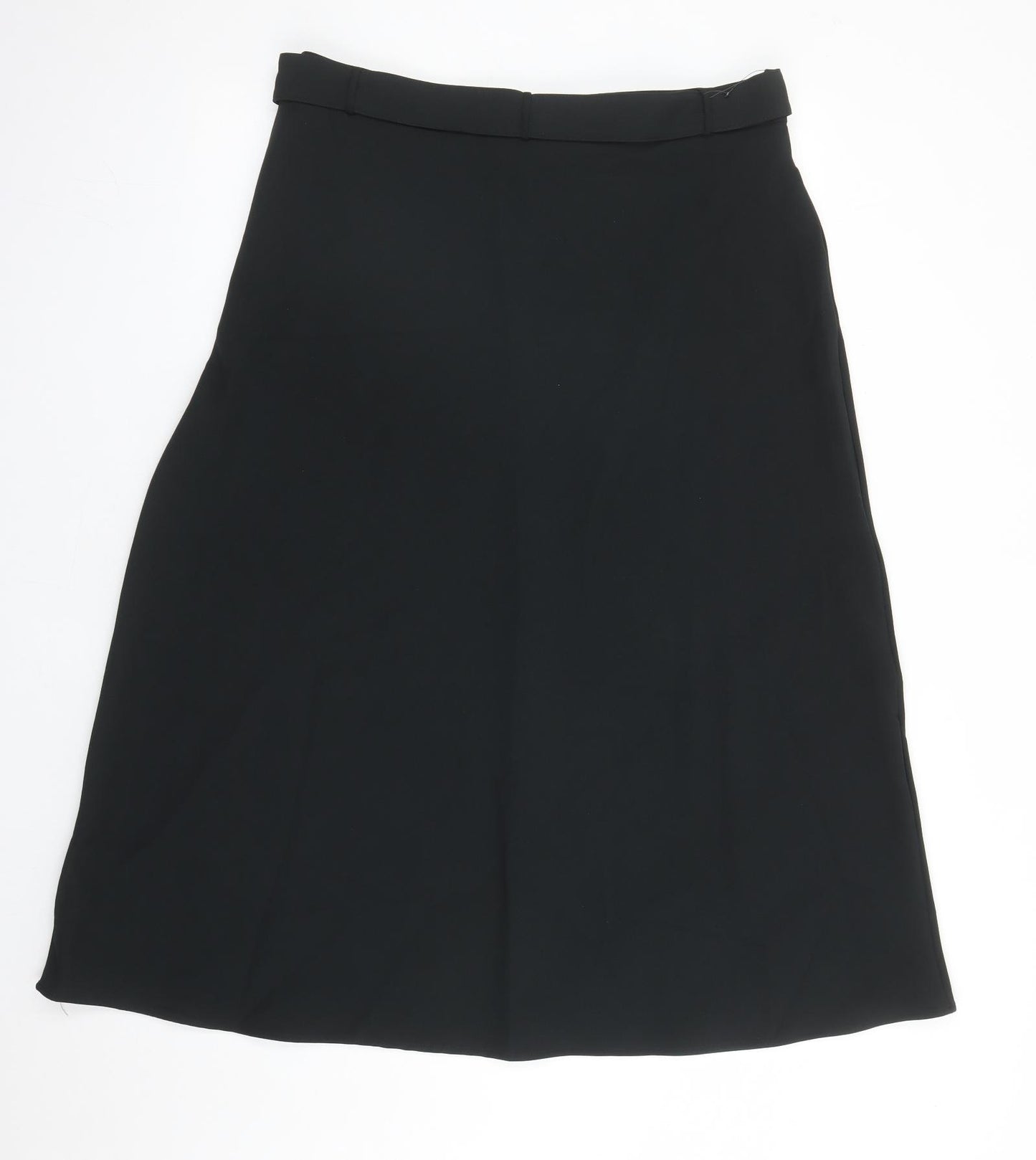 Marks and Spencer Womens Black Polyester A-Line Skirt Size 16 Zip - Belted