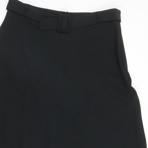 Marks and Spencer Womens Black Polyester A-Line Skirt Size 16 Zip - Belted