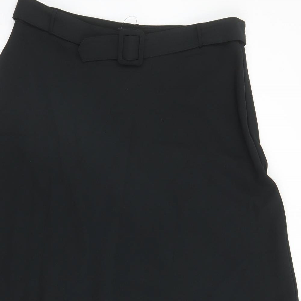 Marks and Spencer Womens Black Polyester A-Line Skirt Size 16 Zip - Belted