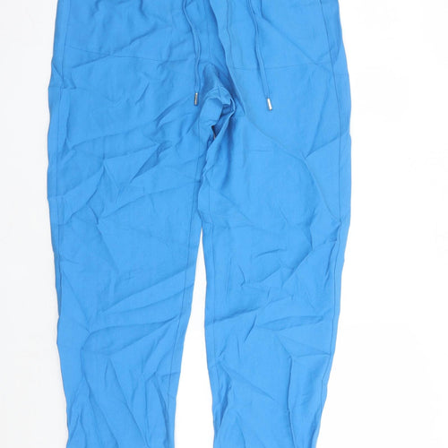 Marks and Spencer Womens Blue Lyocell Carrot Trousers Size 12 L29 in Regular Drawstring - Elasticated Waist