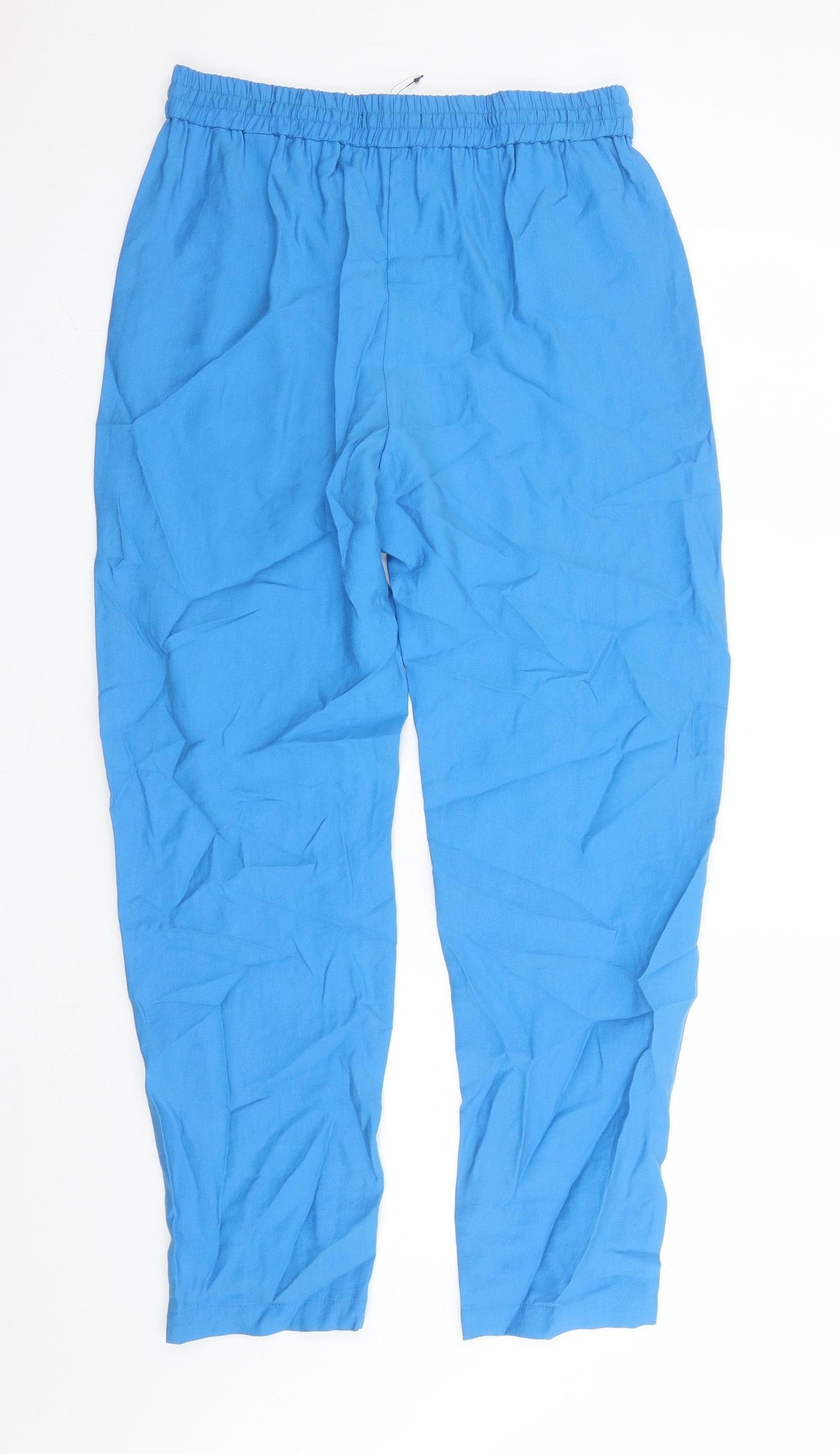 Marks and Spencer Womens Blue Lyocell Carrot Trousers Size 12 L29 in Regular Drawstring - Elasticated Waist