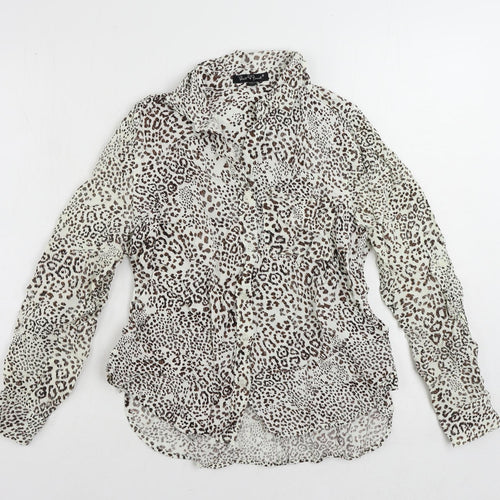 Velvet Heart Womens White Animal Print Viscose Basic Button-Up Size S Collared