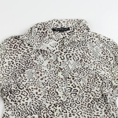 Velvet Heart Womens White Animal Print Viscose Basic Button-Up Size S Collared