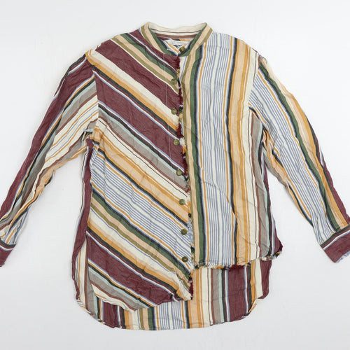 Zara Womens Multicoloured Striped Cotton Basic Button-Up Size S Mock Neck