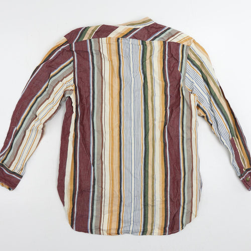 Zara Womens Multicoloured Striped Cotton Basic Button-Up Size S Mock Neck