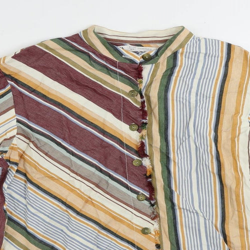 Zara Womens Multicoloured Striped Cotton Basic Button-Up Size S Mock Neck