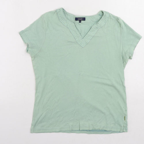 Maine New England Womens Green Cotton Basic T-Shirt Size 14 V-Neck