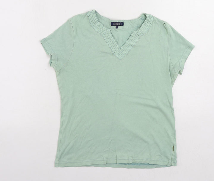 Maine New England Womens Green Cotton Basic T-Shirt Size 14 V-Neck