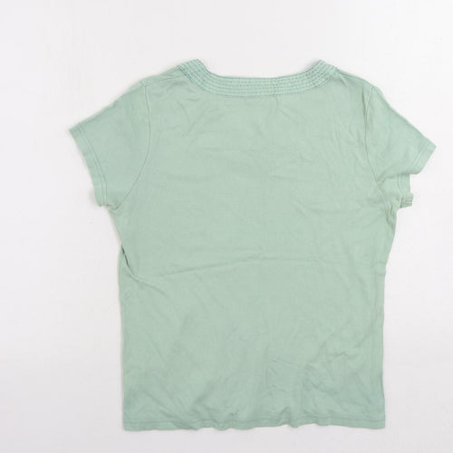 Maine New England Womens Green Cotton Basic T-Shirt Size 14 V-Neck