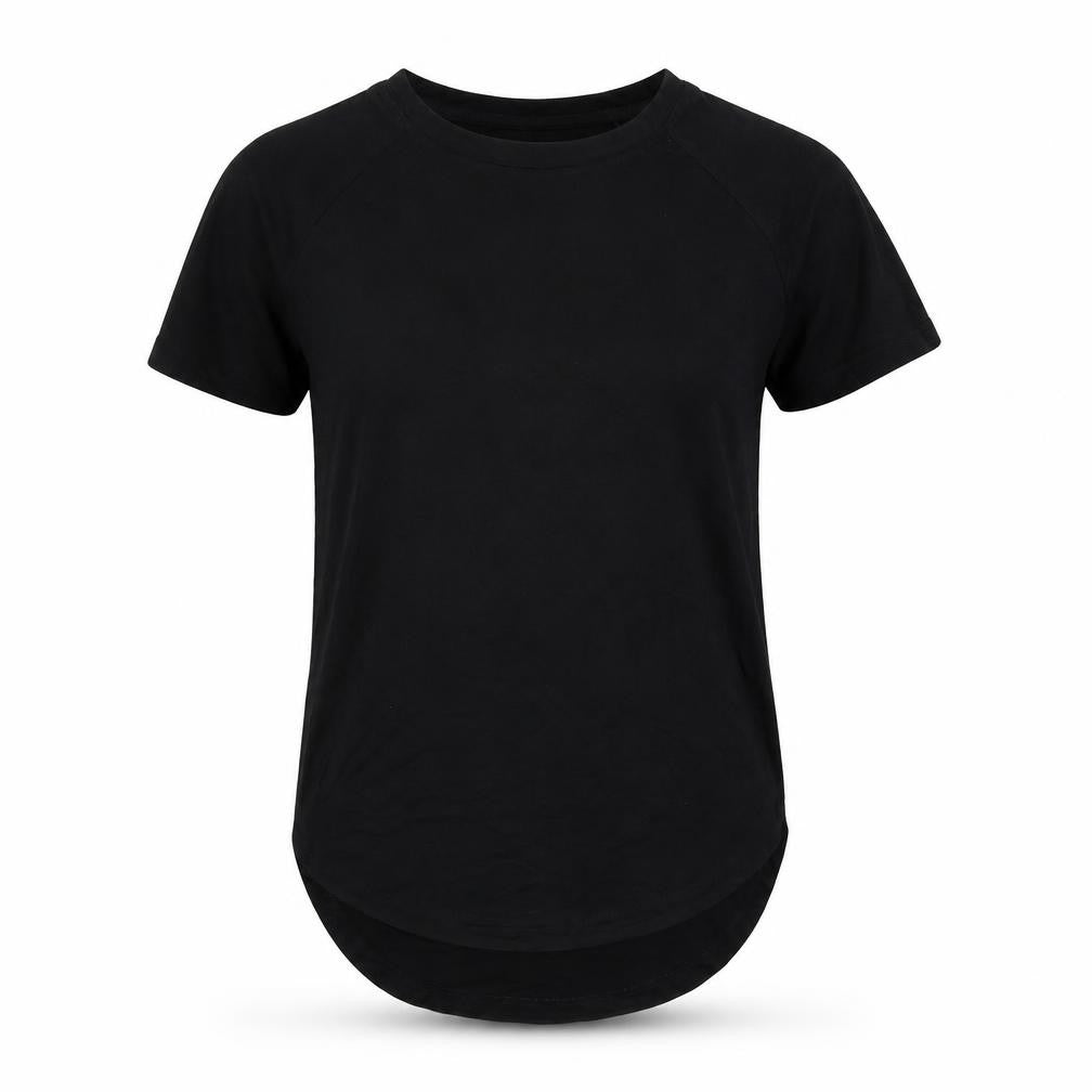 Front view of ESPRIT women’s black polyester pullover t-shirt, size XS, round neck pullover