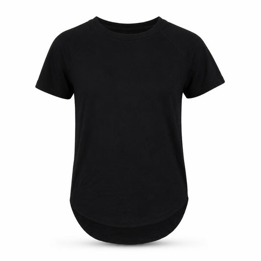 Front view of ESPRIT women’s black polyester pullover t-shirt, size XS, round neck pullover