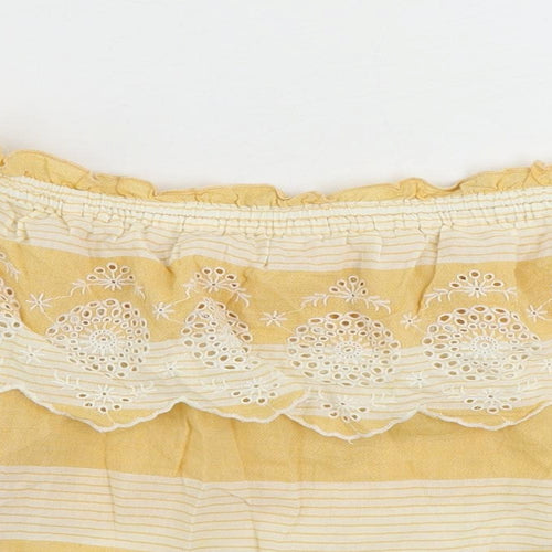 American Eagle Outfitters Womens Yellow Striped Cotton Cropped Blouse Size XS Off the Shoulder - Embroidered